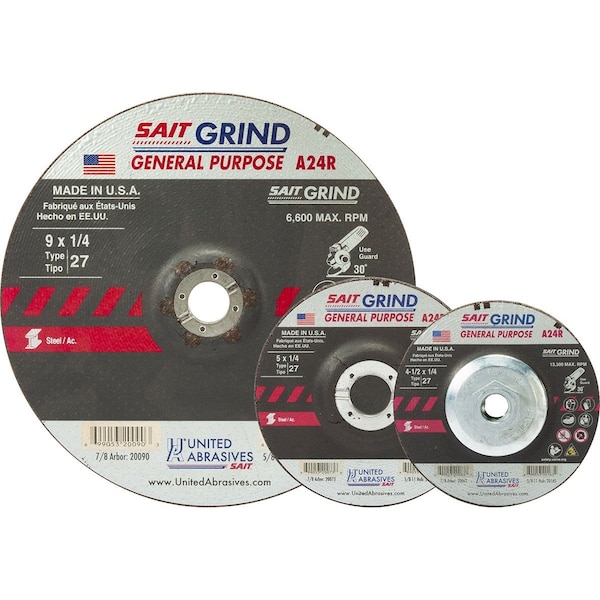 United Abrasives/Sait United Abrasives - Sait 20163 Depressed Center Wheel T27 4-1/2"x 1/4" x 5/8-11" 24 Grit Alum. Oxide 20163 - main